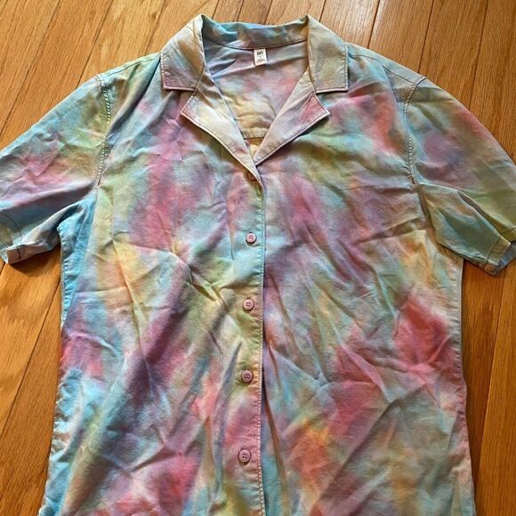NWOT BP Women's muticolor tie dye collar button down cotton blend shirt sz small - Picture 2 of 8